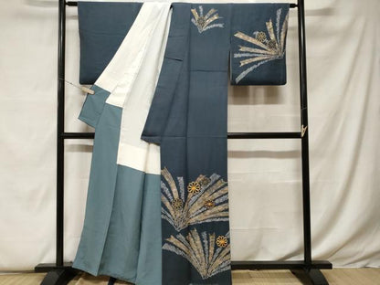 平和屋着物■訪問着 駒刺繍 絞り 松葉菊文 金彩 正絹 逸品 CABF9299ev