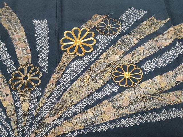 平和屋着物■訪問着 駒刺繍 絞り 松葉菊文 金彩 正絹 逸品 CABF9299ev