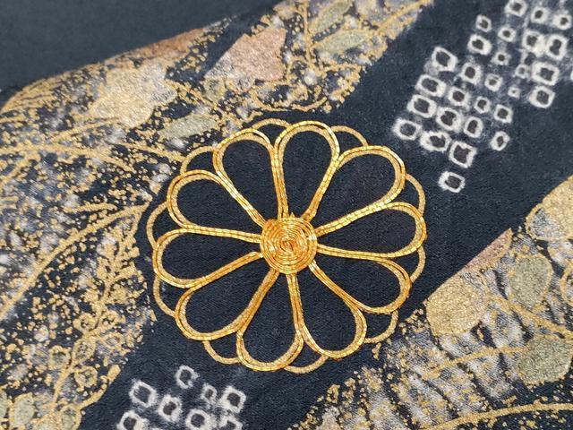 平和屋着物■訪問着 駒刺繍 絞り 松葉菊文 金彩 正絹 逸品 CABF9299ev