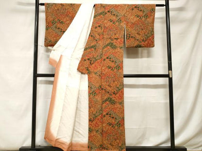平和屋着物■上質な小紋　切嵌更紗花文　鬼しぼ縮緬　正絹　逸品　CABF9300ev