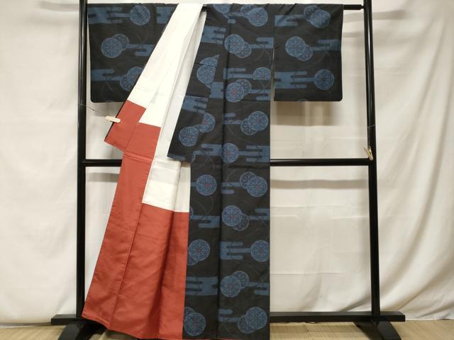 平和屋着物■上質な紬 エ霞源氏車文 正絹 逸品 CABF9302ev