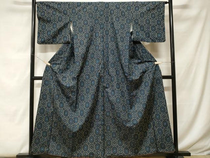 平和屋着物■上質な紬 幾何学花文 正絹 逸品 CABF9309ev