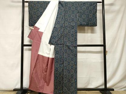 平和屋着物■上質な紬 幾何学花文 正絹 逸品 CABF9309ev