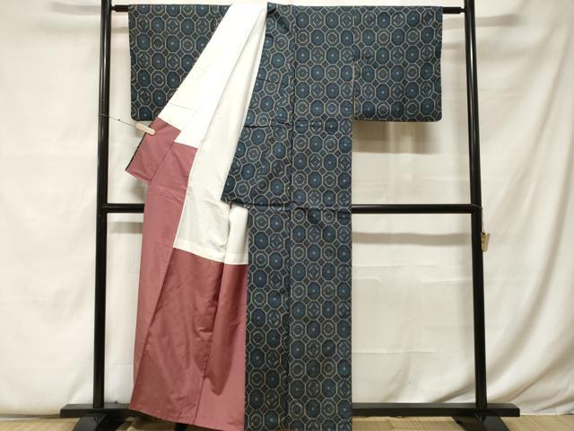 平和屋着物■上質な紬 幾何学花文 正絹 逸品 CABF9309ev