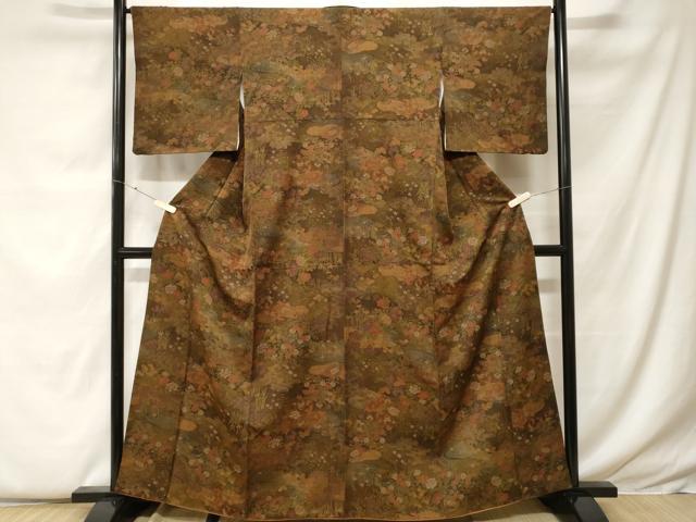 平和屋着物■上質な小紋 流水草花文 暈し染め 正絹 逸品 CABF9310ev