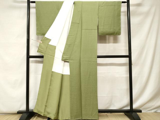 平和屋着物■上質な色無地 霞地紋 青丹色 正絹 逸品 未使用 CABF9314ev