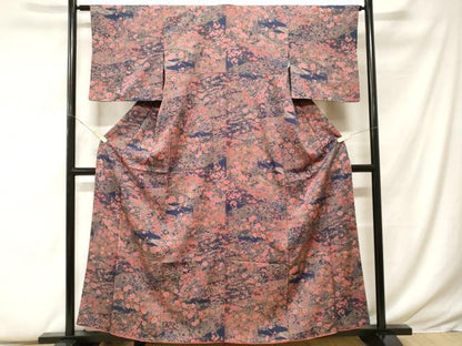 平和屋着物■上質な小紋　屏風草花文　正絹　逸品　CABF9322ev