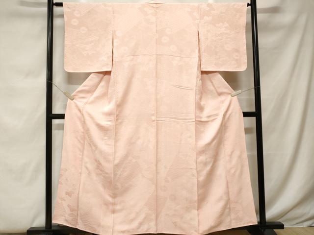 平和屋着物■上質な色無地 切嵌吉祥花地紋 薄桜色 正絹 逸品 CABF9328ev