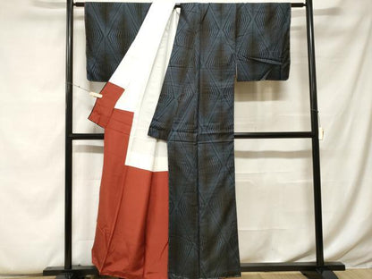 平和屋着物■本場大島紬　割り込み絣　幾何学文様　正絹　逸品　CABF9329ev
