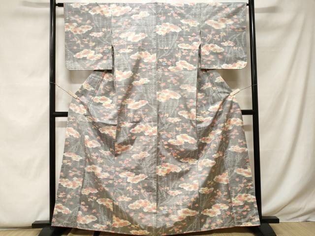 平和屋着物■上質な紬 雲取り草花文 正絹 逸品 CABF9334ev