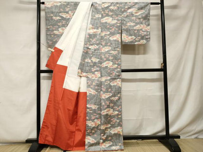 平和屋着物■上質な紬 雲取り草花文 正絹 逸品 CABF9334ev