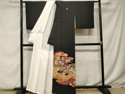 平和屋着物■豪華黒留袖 駒刺繍 鳳凰吉祥花丸文 金彩 正絹 逸品 CABF9335ev