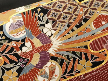 平和屋着物■豪華黒留袖 駒刺繍 鳳凰吉祥花丸文 金彩 正絹 逸品 CABF9335ev