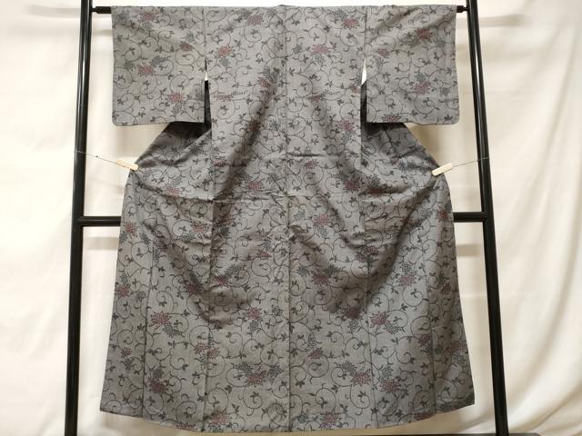 平和屋着物▽上質な紬　単衣　更紗花唐草文　正絹　逸品　DAAY5975ud 平和屋着物□上質な紬 更紗花唐草文 正絹 逸品 CABF9341ev