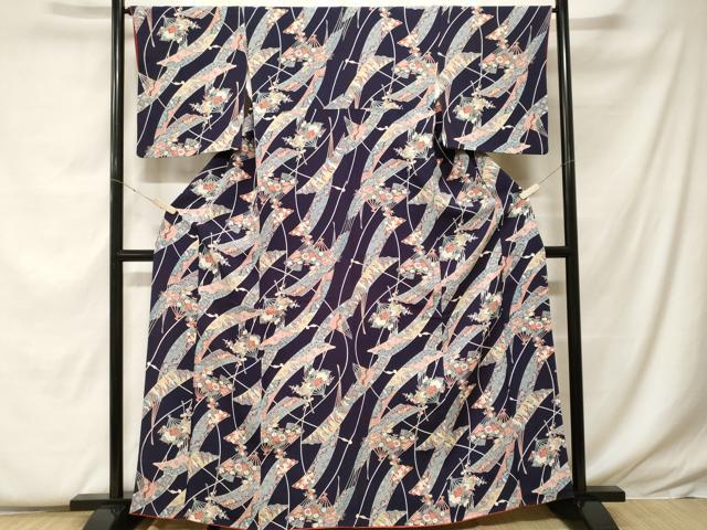 平和屋着物●豪華振袖　扇面草花文　鬼しぼ縮緬　正絹　逸品　未使用　DABC2706ud 平和屋着物○豪華振袖 扇面草花文 鬼しぼ縮緬 正絹 逸品 未使用