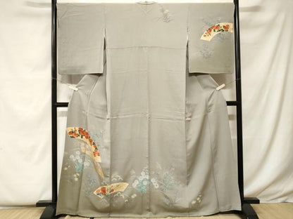 平和屋着物■訪問着 地紙万寿菊草花文 暈し染め 金彩 正絹 逸品 CABF9354ev
