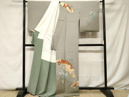 平和屋着物■訪問着 地紙万寿菊草花文 暈し染め 金彩 正絹 逸品 CABF9354ev
