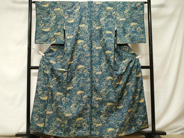 平和屋着物■本場染大島紬 流水草花文 正絹 逸品 CABF9375ev