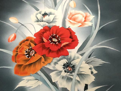 平和屋着物■訪問着 草花文 暈し染め 黒地 ロング丈 正絹 逸品 CABF9383ev