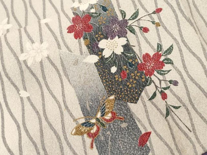 平和屋着物■上質な小紋　立涌飛鳥花蝶文　暈し染め　金彩　正絹　逸品　CABF9397ev