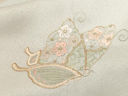 平和屋着物■訪問着 総刺繍 駒刺繍 花蝶文 金糸 正絹 逸品 CABF9411ev