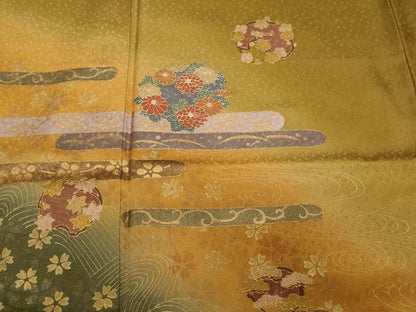 平和屋着物■訪問着 流水草花丸文 暈し染め 金彩 正絹 逸品 CABF9412ev