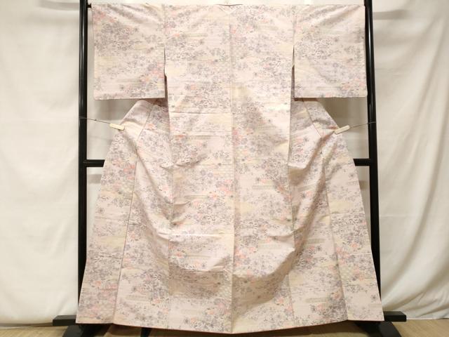 平和屋着物■上質な紬　吉祥枝花文　正絹　逸品　CABF9416ev