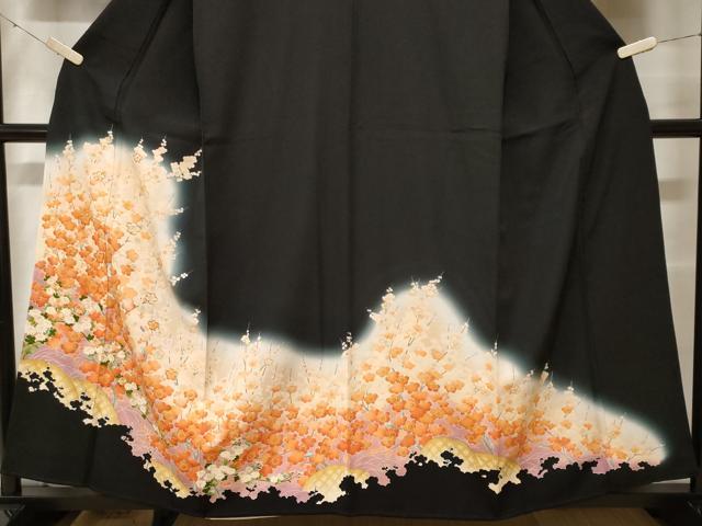 平和屋着物■豪華黒留袖　駒刺繍　籬枝梅文　暈し染め　金彩　正絹　逸品　CABF9511ev