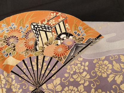 平和屋着物■豪華黒留袖　道長扇面御所車花文　金彩　正絹　逸品　CABF9517ev
