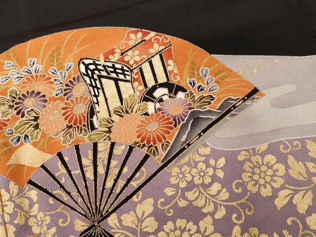 平和屋着物■豪華黒留袖　道長扇面御所車花文　金彩　正絹　逸品　CABF9517ev