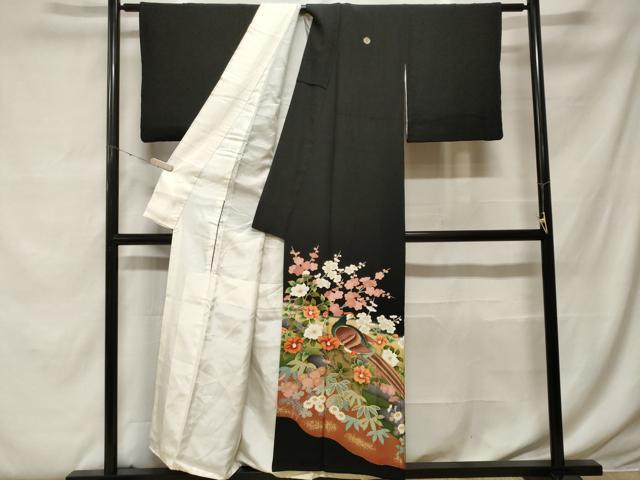平和屋着物■豪華黒留袖　駒刺繍　尾長鳥笹椿梅文　金彩　正絹　逸品　CABF9521ev