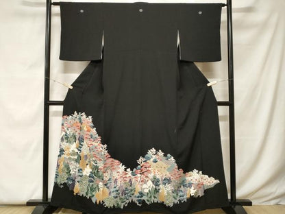 平和屋着物■豪華黒留袖　樹林花文　正絹　逸品　CABF9529ev