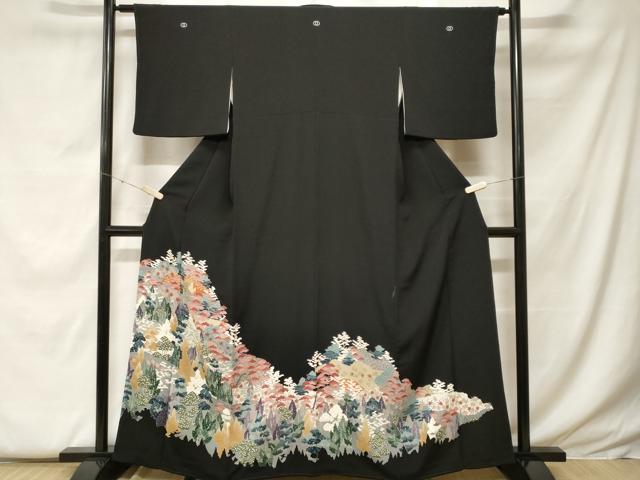 平和屋着物■豪華黒留袖　樹林花文　正絹　逸品　CABF9529ev