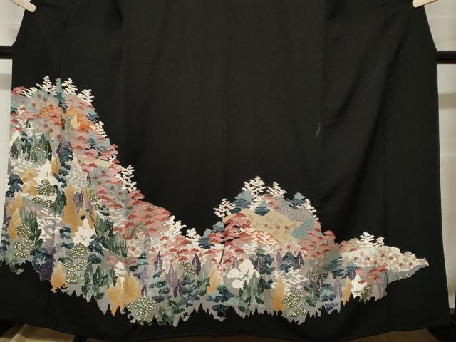 平和屋着物■豪華黒留袖　樹林花文　正絹　逸品　CABF9529ev