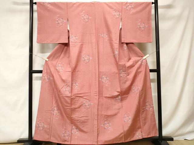 平和屋着物■上質な紬　雪輪草花文　正絹　逸品　CABF9533ev