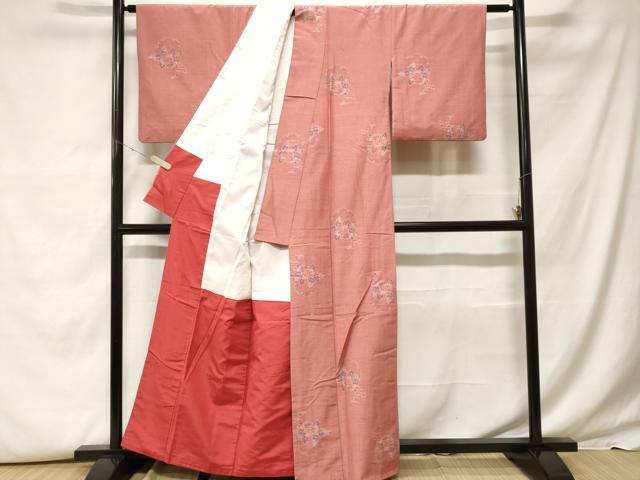 平和屋着物■上質な紬　雪輪草花文　正絹　逸品　CABF9533ev