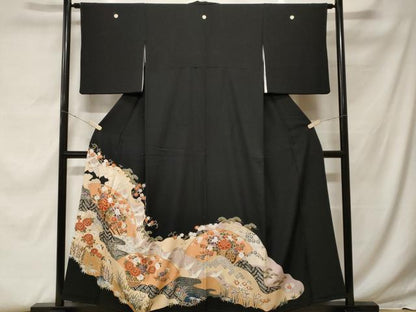 平和屋着物■豪華黒留袖　道長地紙花車文　金彩　正絹　逸品　CABF9535ev
