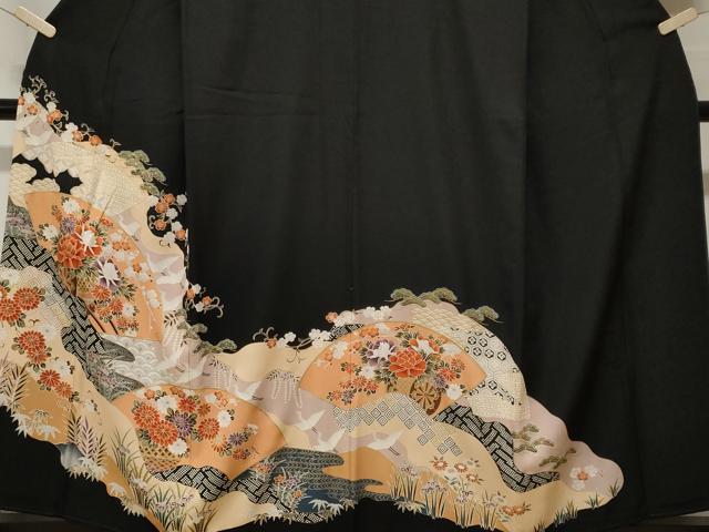 平和屋着物■豪華黒留袖　道長地紙花車文　金彩　正絹　逸品　CABF9535ev