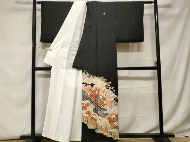 平和屋着物■豪華黒留袖　道長地紙花車文　金彩　正絹　逸品　CABF9535ev