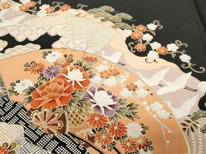 平和屋着物■豪華黒留袖　道長地紙花車文　金彩　正絹　逸品　CABF9535ev