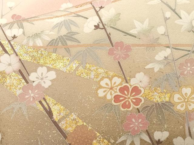 平和屋着物▽訪問着　単衣　色紙重ね花文　暈し染め　金彩　正絹　逸品　AABD0377fy 平和屋着物□訪問着 笹竹地紙花車文 暈し染め 金銀彩