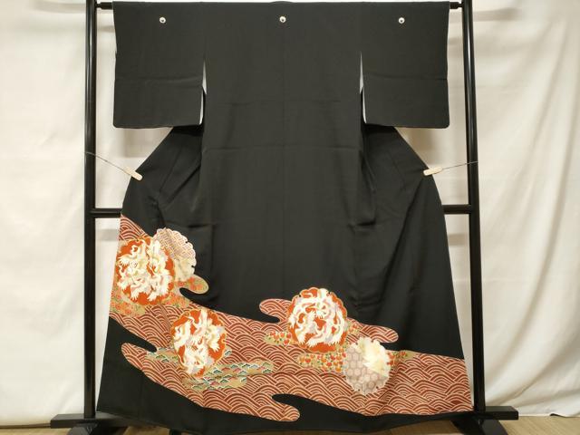 平和屋着物■豪華黒留袖　駒刺繍　雪輪飛鶴吉祥文　金彩　正絹　逸品　CABF9552ev