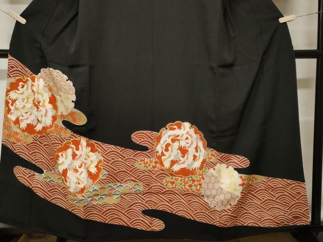 平和屋着物■豪華黒留袖　駒刺繍　雪輪飛鶴吉祥文　金彩　正絹　逸品　CABF9552ev