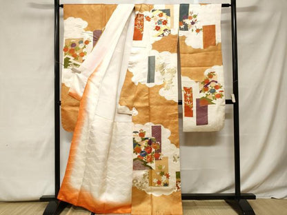 平和屋着物■豪華振袖　駒刺繍　雲取り色紙草花文　金彩　正絹　逸品　CABF9558ev