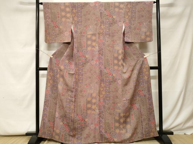 平和屋着物■上質な小紋 切嵌花唐草文 鬼しぼ縮緬 正絹 逸品 CABF9567ev
