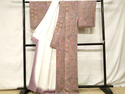 平和屋着物■上質な小紋 切嵌花唐草文 鬼しぼ縮緬 正絹 逸品 CABF9567ev
