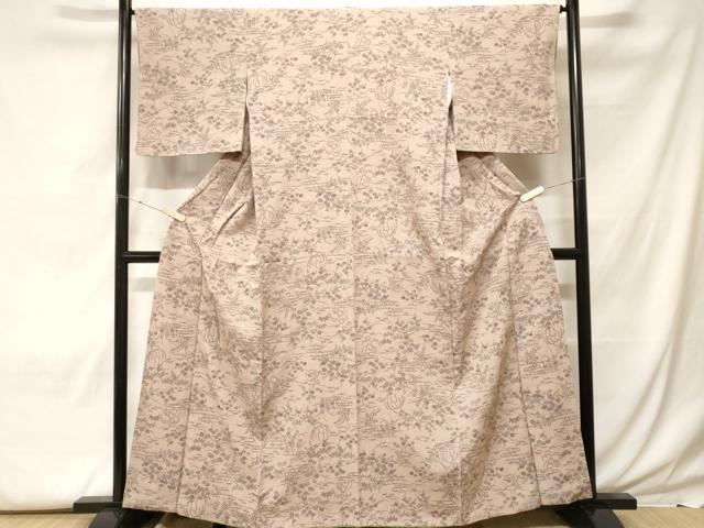 平和屋着物■上質な小紋 流水草花文 正絹 逸品 CABF9568ev