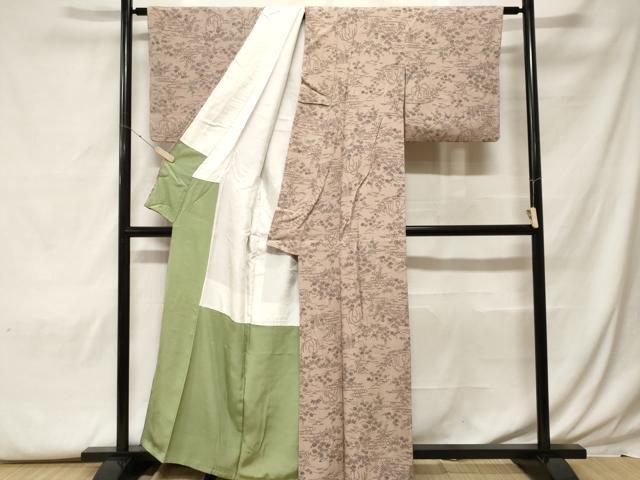 平和屋着物■上質な小紋 流水草花文 正絹 逸品 CABF9568ev