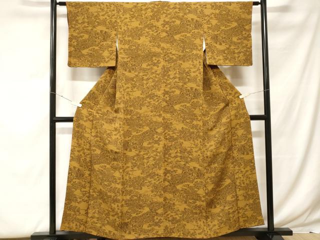 平和屋着物■上質な小紋 土車草花文 鬼しぼ縮緬 正絹 逸品 CABF9576ev