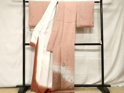 平和屋着物■訪問着　刺繍　枝蕾　亀甲花文　暈し染め　金彩　正絹　逸品　CABF9581ev
